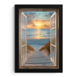 Doorkijk - Strand - Pad - Zonsondergang fotolijst zwart zonder passe partout klein -3d