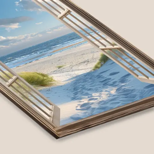 Doorkijk - Strand - Raam - Duinen - Zee fotolijst zwart zonder passe partout klein -zsfeer6