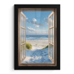 Doorkijk - Strand - Raam - Duinen - Zee fotolijst zwart zonder passe partout klein -3d