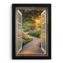 Doorkijk - Bloemen - Natuur - Zon - Pad fotolijst zwart zonder passe partout klein -3d