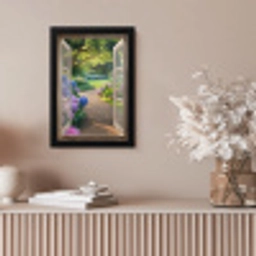 Doorkijk - Tuin - Raam - Hortensia - Bloemen fotolijst zwart zonder passe partout klein -sfeer5