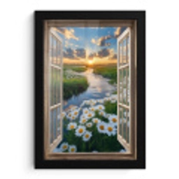 Doorkijk - Landschap - Raam - Water - Zonsondergang fotolijst zwart zonder passe partout klein -3d