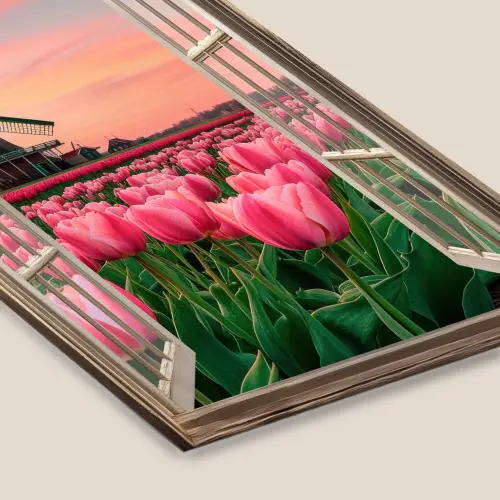 Doorkijk - Tulpen - Bloemen - Molen - Raam fotolijst zwart zonder passe partout klein -zsfeer6