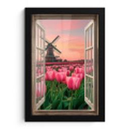 Doorkijk - Tulpen - Bloemen - Molen - Raam fotolijst zwart zonder passe partout klein -3d