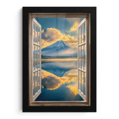 Doorkijk - Landschap - Bergen - Uitzicht - Raam fotolijst zwart zonder passe partout klein -3d