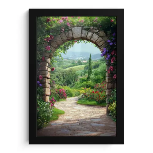 Doorkijk - Landschap - Bloemen - Pad - Uitzicht fotolijst zwart zonder passe partout klein -3d
