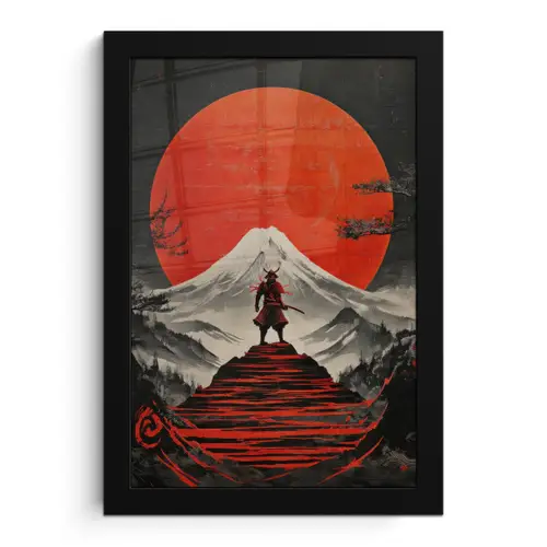 Krijger - Rode trappen - Zon - Berg fotolijst zwart zonder passe partout klein -3d