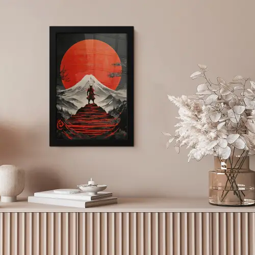 Krijger - Rode trappen - Zon - Berg fotolijst zwart zonder passe partout klein -sfeer5
