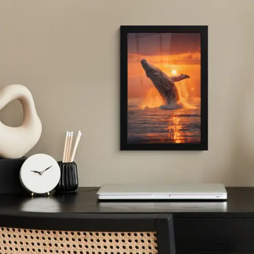 Walvis - Zon - Zee fotolijst zwart zonder passe partout klein -sfeer1