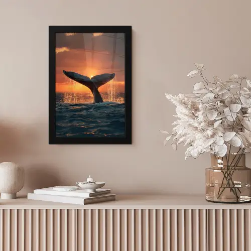Walvis staart - Water - Zonsondergang fotolijst zwart zonder passe partout klein -sfeer5