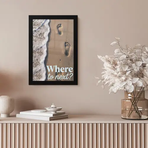 Where to next - Strand - Voetstappen fotolijst zwart zonder passe partout klein -sfeer5
