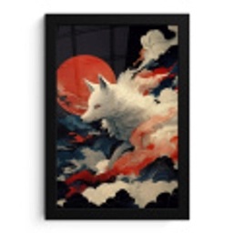 Witte vos - wolken - maan fotolijst zwart zonder passe partout klein -3d
