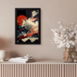 Witte vos - wolken - maan fotolijst zwart zonder passe partout klein -sfeer5