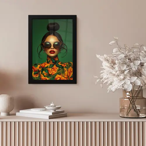 Vrouw - Groen - Modern - Bril - Abstract fotolijst zwart zonder passe partout klein -sfeer5