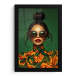 Vrouw - Groen - Modern - Bril - Abstract fotolijst zwart zonder passe partout klein -3d