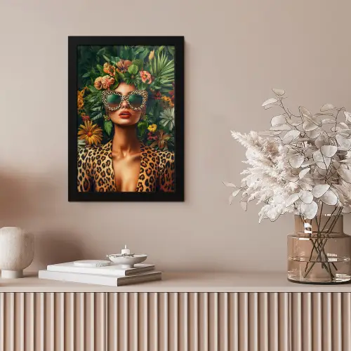 Vrouw - Panterprint - Jungle - Natuur - Luxe fotolijst zwart zonder passe partout klein -sfeer5