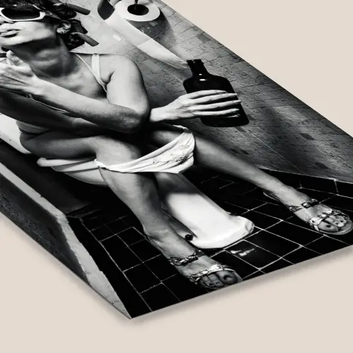 Vrouw - Vintage - Krulspelden - Toilet - Sigaret fotolijst zwart zonder passe partout klein -zsfeer6