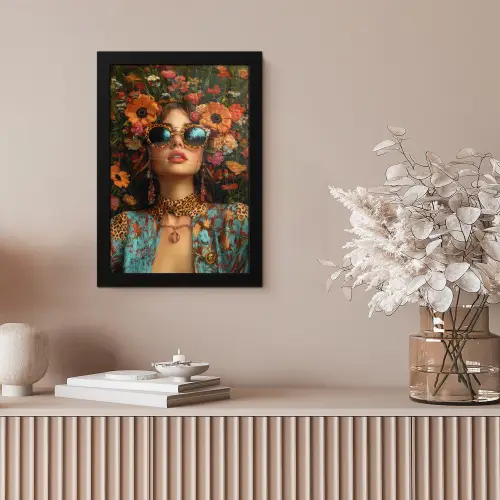 Vrouwen - Bloemen - Modern - Bril - Abstract fotolijst zwart zonder passe partout klein -sfeer5