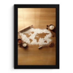 Hout - Wereldkaart - Bakken - Keuken fotolijst zwart zonder passe partout klein -3d