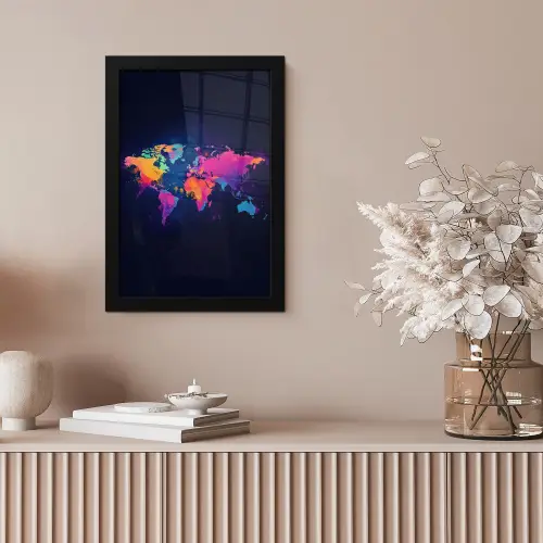 Wereldkaart - Kleurrijk - Graffiti fotolijst zwart zonder passe partout klein -sfeer5