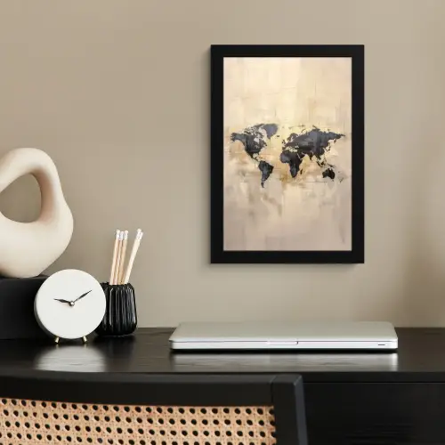 Wereldkaart - Goud - Zwart - Abstract fotolijst zwart zonder passe partout klein -sfeer1