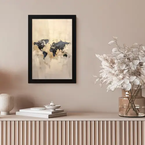 Wereldkaart - Goud - Zwart - Abstract fotolijst zwart zonder passe partout klein -sfeer5