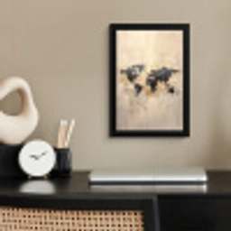 Wereldkaart - Goud - Zwart - Abstract fotolijst zwart zonder passe partout klein -sfeer1