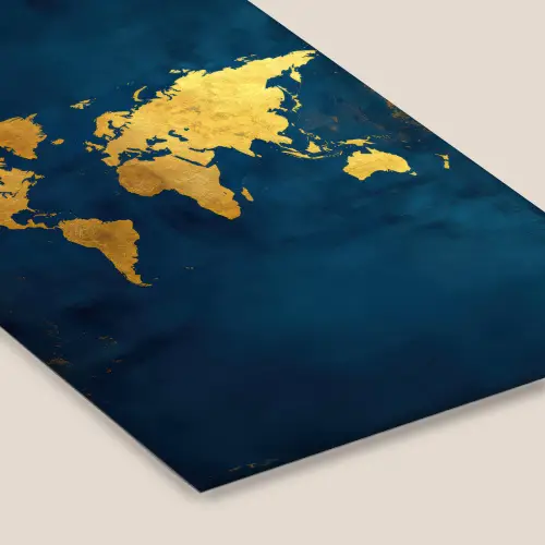 Wereldkaart - Goud - Donkerblauw fotolijst zwart zonder passe partout klein -zsfeer6