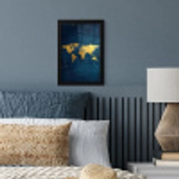 Wereldkaart - Goud - Donkerblauw fotolijst zwart zonder passe partout klein -sfeer3