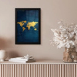 Wereldkaart - Goud - Donkerblauw fotolijst zwart zonder passe partout klein -sfeer5