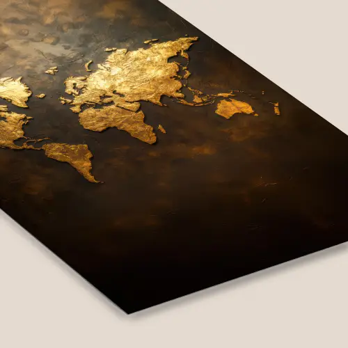 Wereldkaart - Goud - Roest fotolijst zwart zonder passe partout klein -zsfeer6