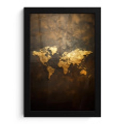 Wereldkaart - Goud - Roest fotolijst zwart zonder passe partout klein -3d
