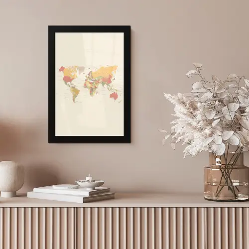 Wereldkaart - Realistisch - Beige fotolijst zwart zonder passe partout klein -sfeer5