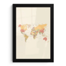 Wereldkaart - Realistisch - Beige fotolijst zwart zonder passe partout klein -3d