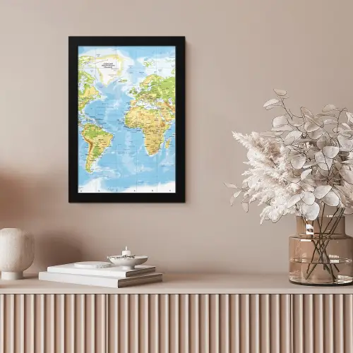 Wereldkaart - Staatkundig - Blauw - Aarde - Educatief fotolijst zwart zonder passe partout klein -sfeer5