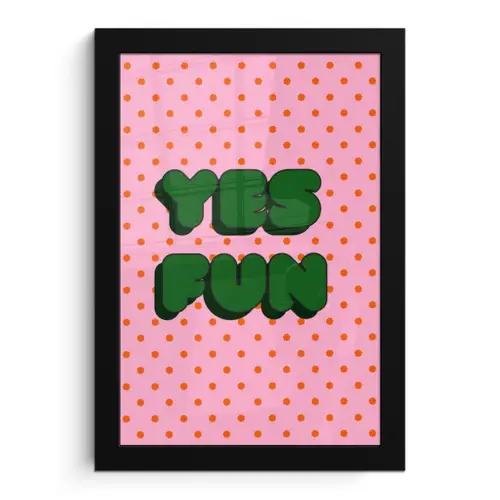 Yes fun - Groen - Roze - Stippen fotolijst zwart zonder passe partout klein -3d