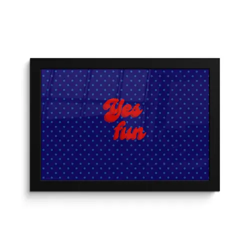 Yes fun - Rood - Blauw - Stippen fotolijst zwart zonder passe partout klein -3d