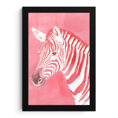 Zebra - Pink - Verf fotolijst zwart zonder passe partout klein -3d