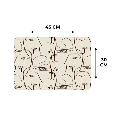Beige - Gezicht - Lijnen - Bruin Placemat vinyl groot 368 -specs