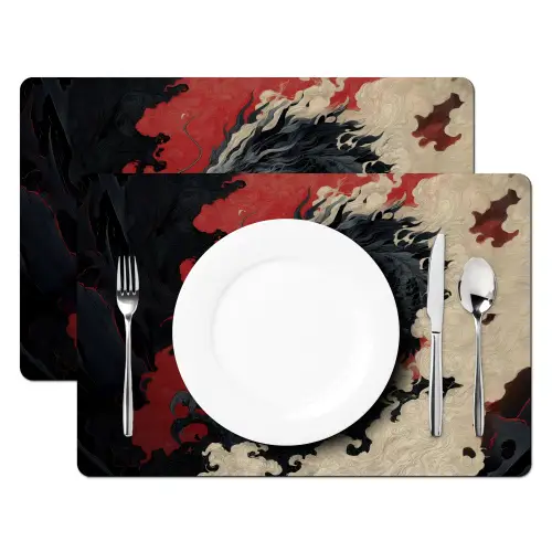 Zwarte draak - Rookwolken - Rood Placemat vinyl groot -zzsfeer2_Kitchenyeah-website