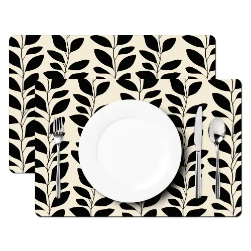 Botanisch - Dessin - Zwart - Beige Placemat vinyl groot 368 -zzsfeer2_Kitchenyeah-website
