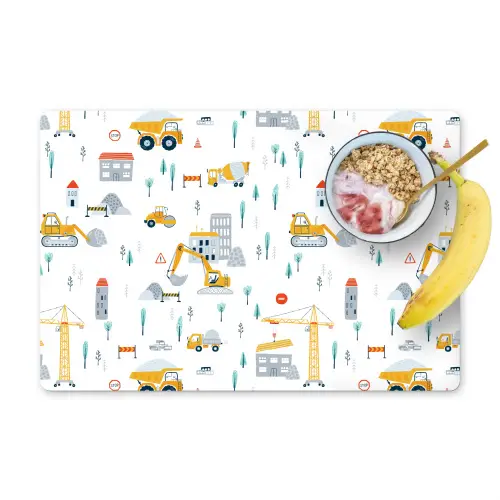 Kind - Bouwplaats - Graafmachine - Hijskraan - Patroon Placemat vinyl groot -zzzproduct_Kitchenyeah-website