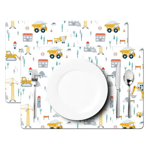 Kind - Bouwplaats - Graafmachine - Hijskraan - Patroon Placemat vinyl groot -zzsfeer2_Kitchenyeah-website
