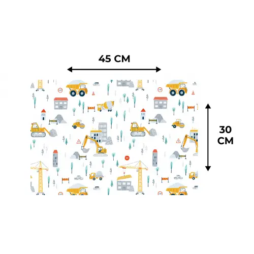 Kind - Bouwplaats - Graafmachine - Hijskraan - Patroon Placemat vinyl groot -specs