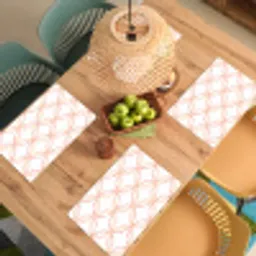 Koraalkleur - Vlechtmotief - Wit Placemat vinyl groot 368 -zzsfeer5_Kitchenyeah-website