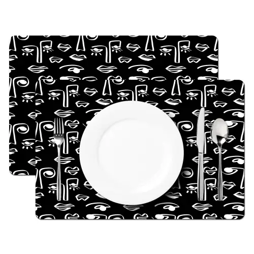 Gezichten - Zwart - Wit - Contrast Placemat vinyl groot 368 -zzsfeer2_Kitchenyeah-website