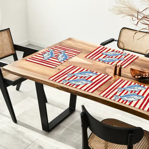 Vissen - Verticale strepen - Blauw - Rood Placemat vinyl groot -zzsfeer4_Kitchenyeah-website