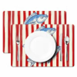 Vissen - Verticale strepen - Blauw - Rood Placemat vinyl groot -zzsfeer2_Kitchenyeah-website