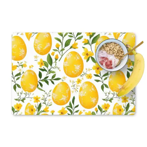 Bloemen - Paaseieren - Geel Placemat vinyl groot -zzzproduct_Kitchenyeah-website