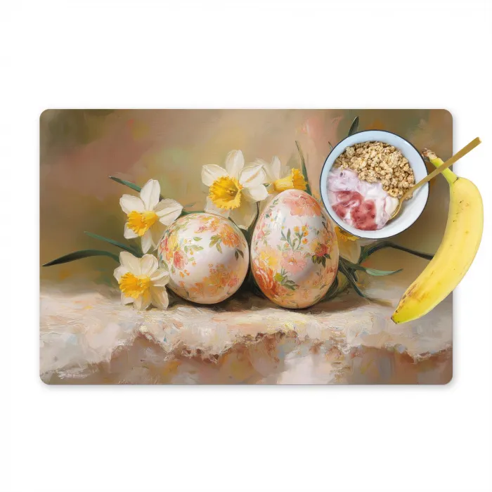 Bloemen - Eieren - Geschilderd Placemat vinyl groot -zzzproduct_Kitchenyeah-website